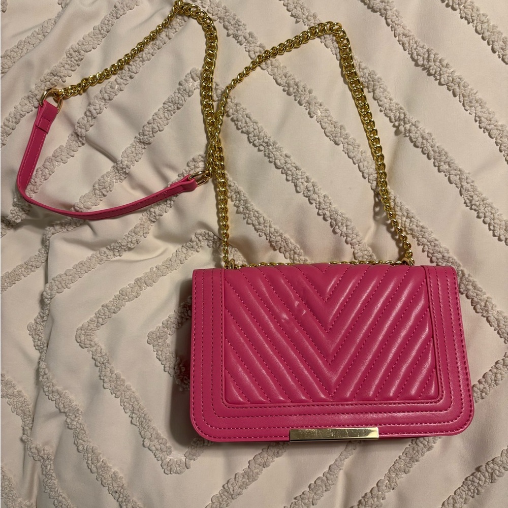 Pink purse with gold chain